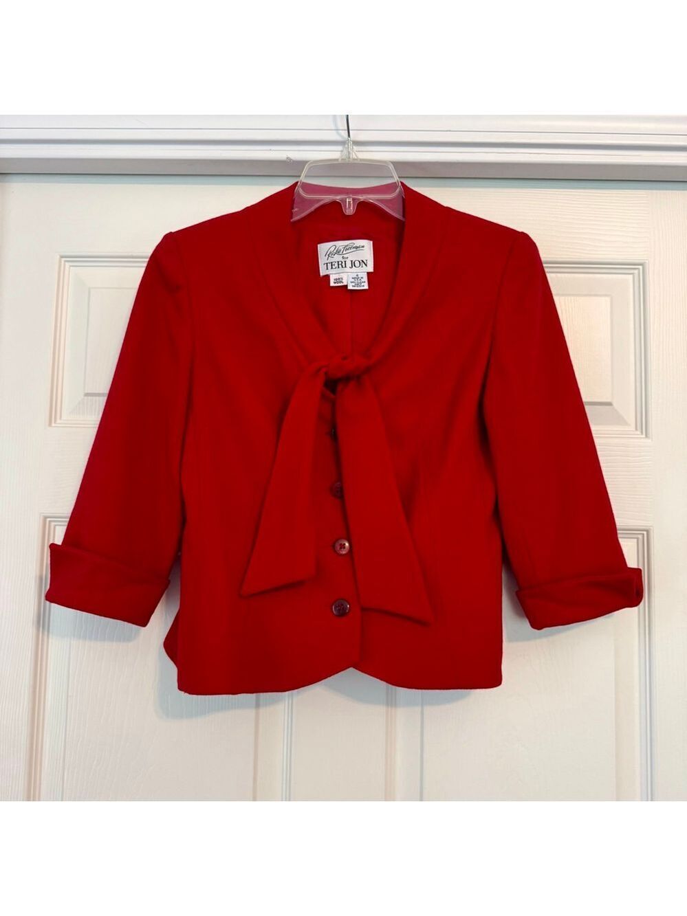Vintage 1970’s Teri Jon Red Wool Tie-Neck Blazer Jacket Size 4